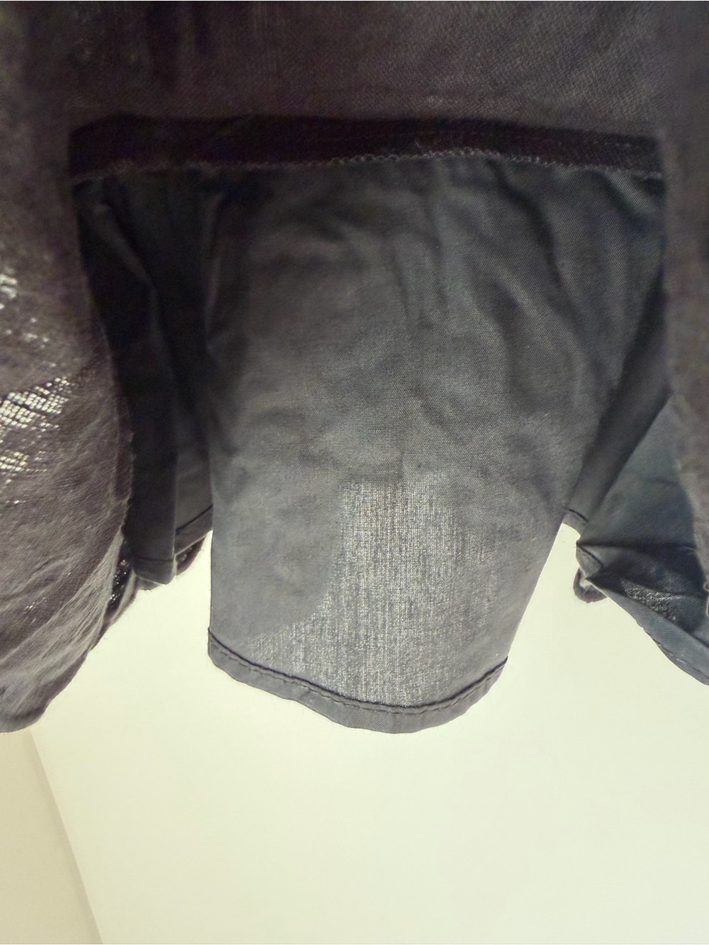 Black Embroidered Tie-Shoulder Peplum linen Tank top - Picture 5 of 7
